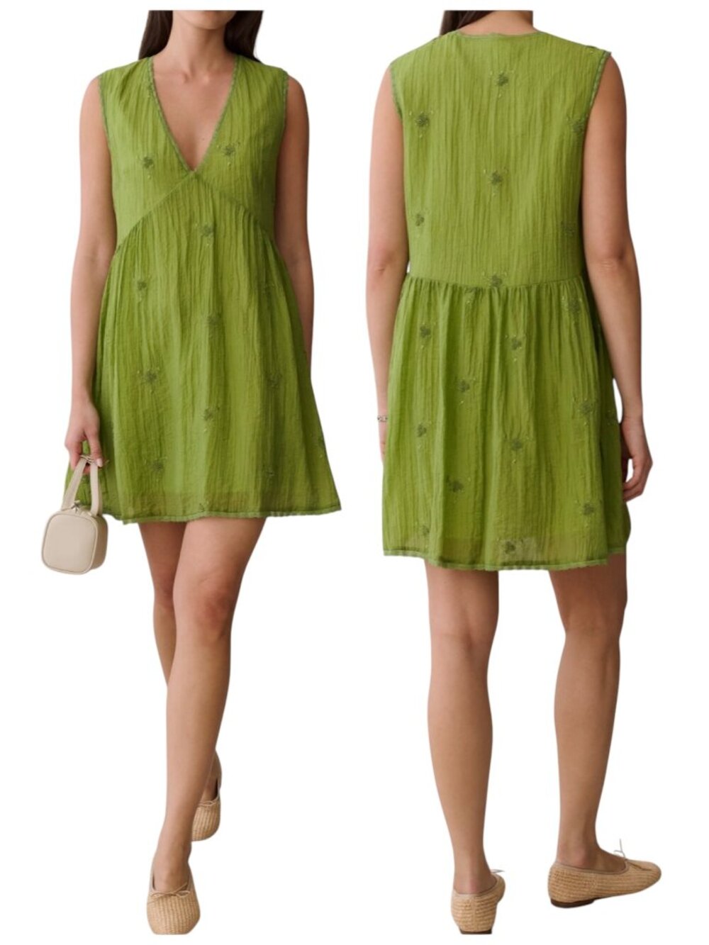 Kourt Stefania Green Embroidered Gauze Mini Dress NWT Small